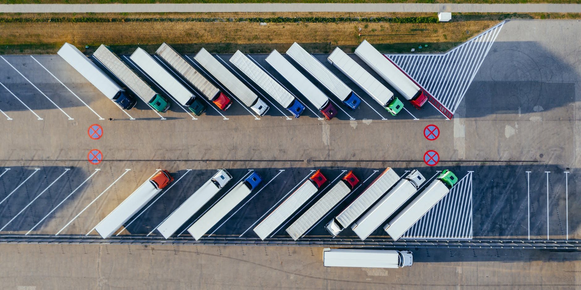 aerial photography of trucks parked