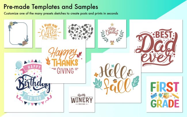 Create posts and prints using Bluetail – Cut Designer, Precisely crafted samples and shape library collections.