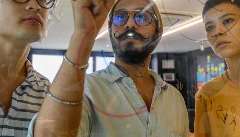 blockchain planning on glass pane