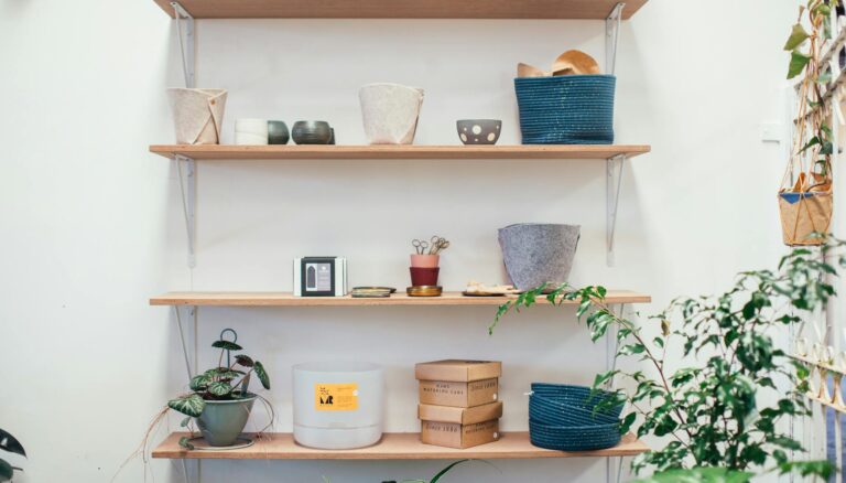 various households on wooden shelves of home