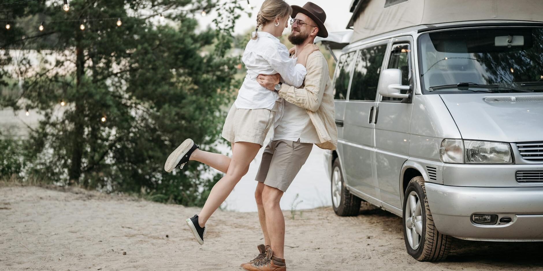 couple standing near the van
