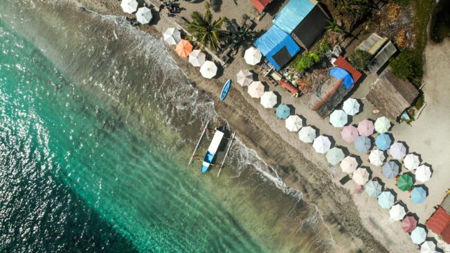 aerial view of boat on seashore