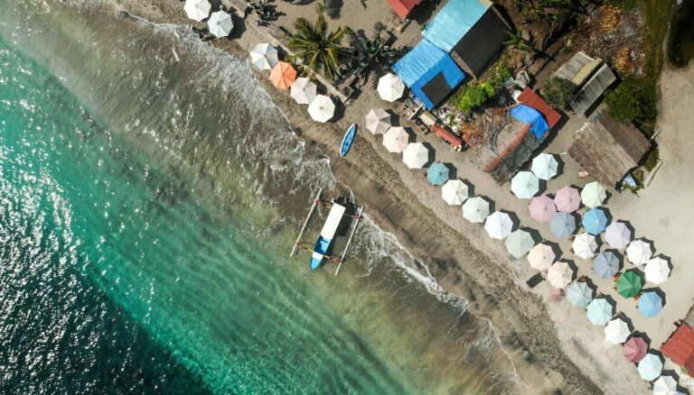 aerial view of boat on seashore