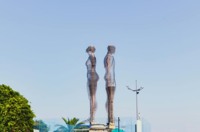 view of the ali and nino sculpture in batumi georgia