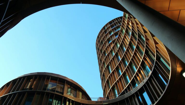 worm s eye view of city buildings