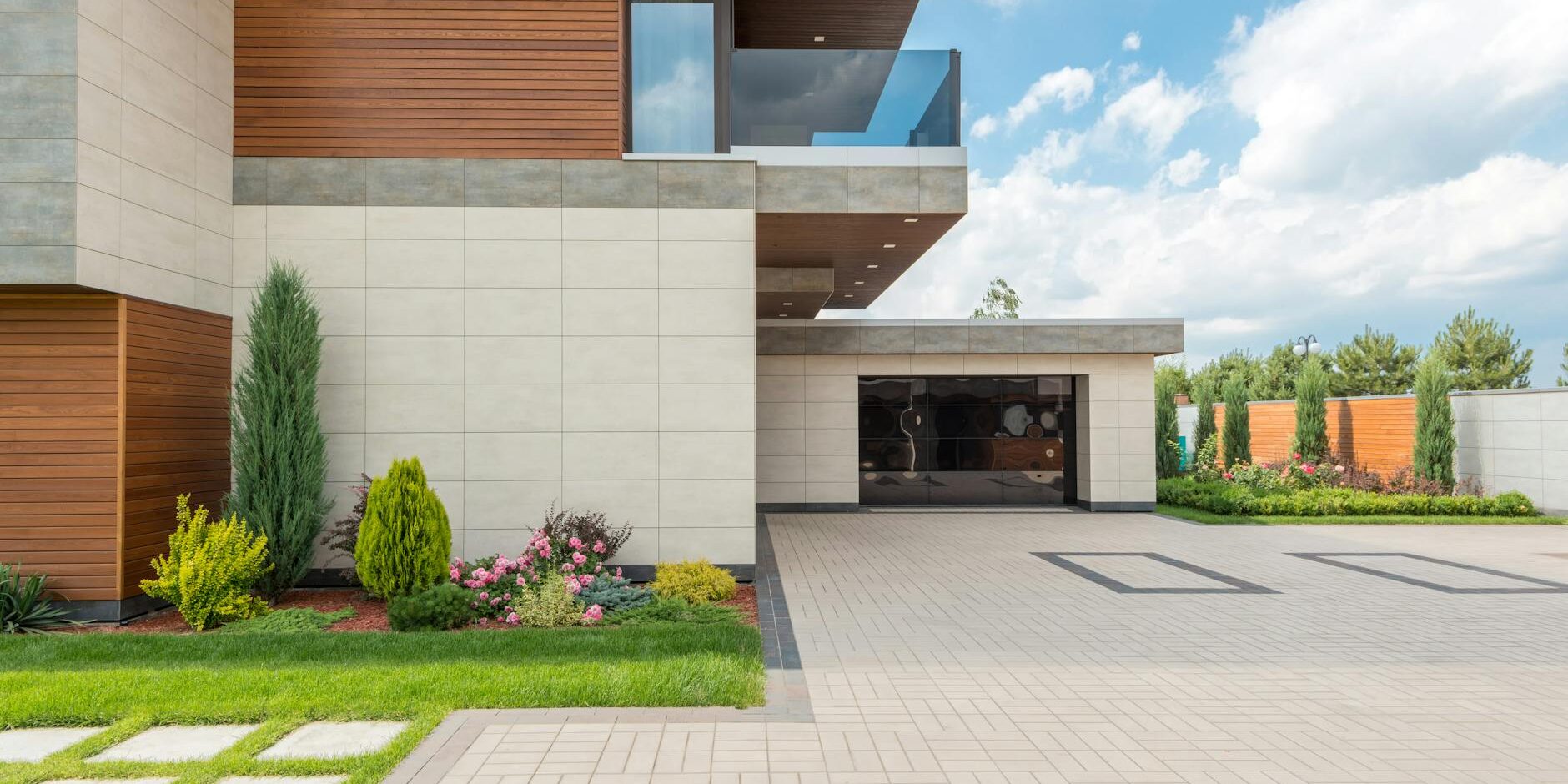 tiled floor driveway of a garage