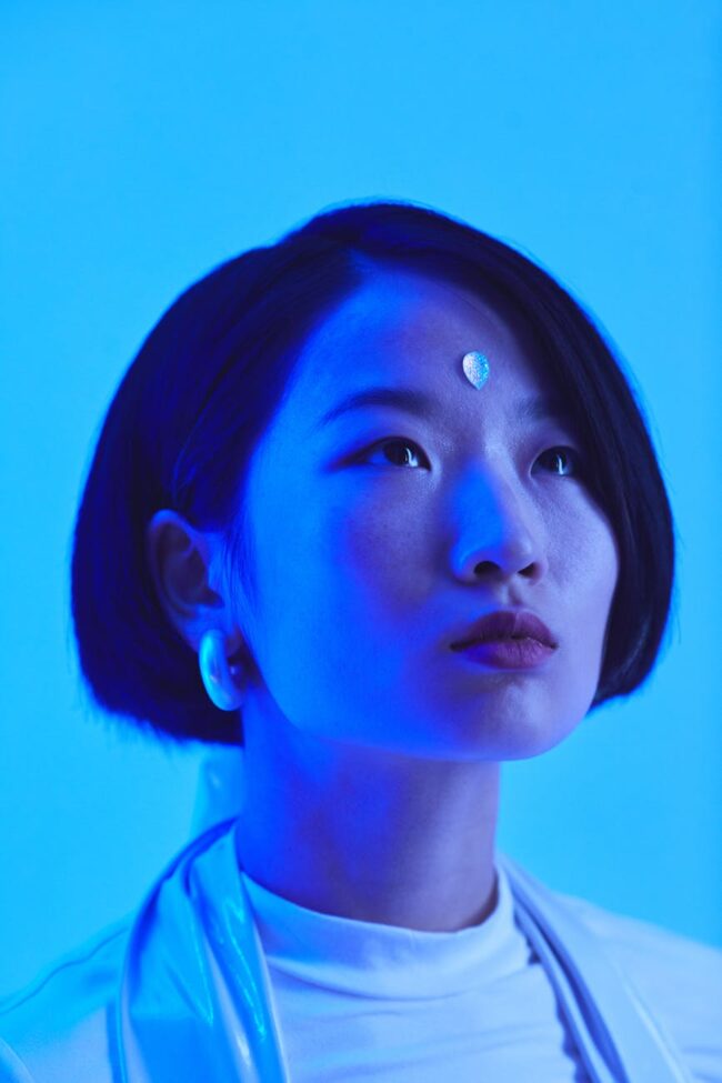 woman in white crew neck shirt