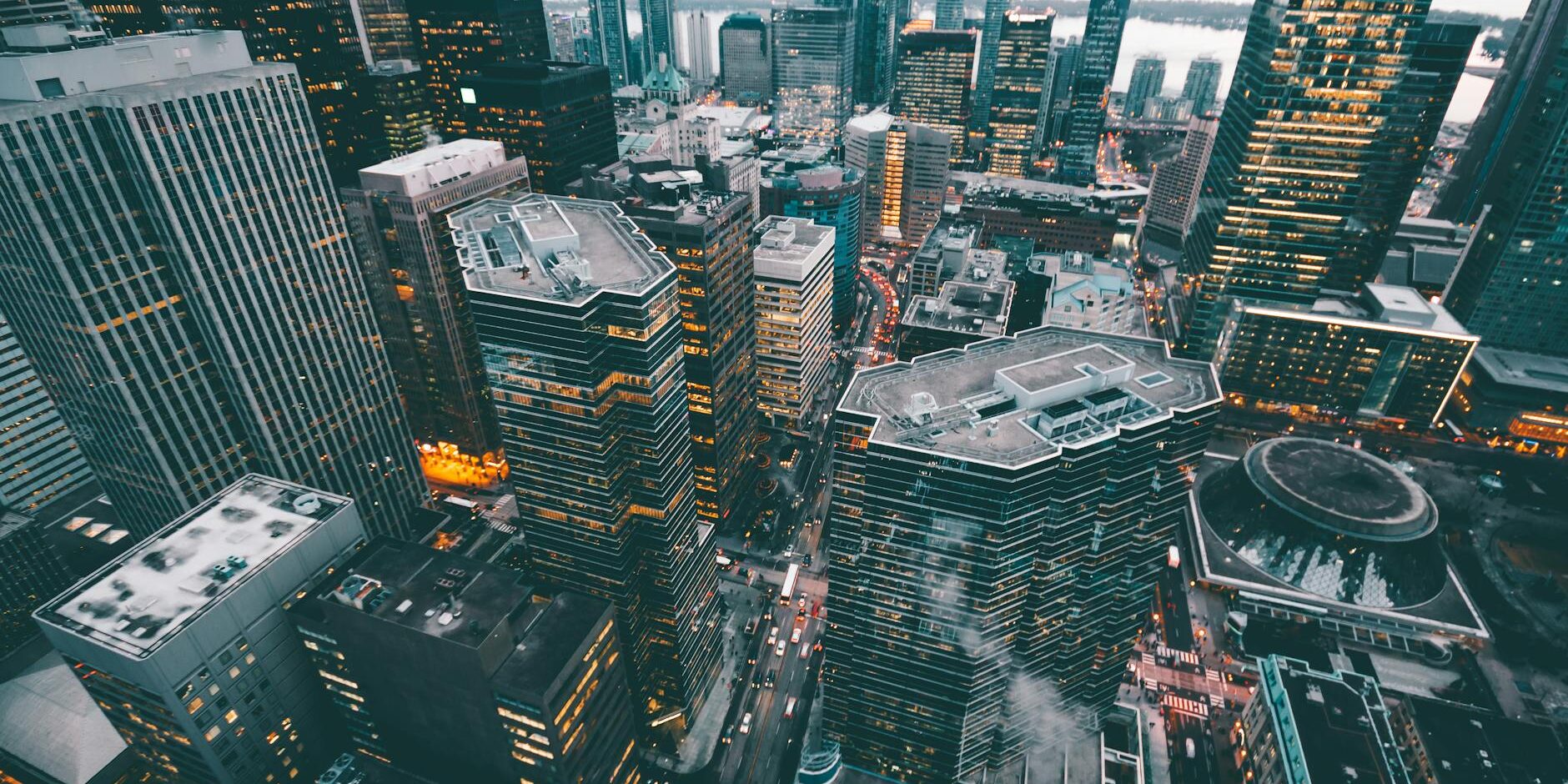 aerial photo of city commercial buildings
