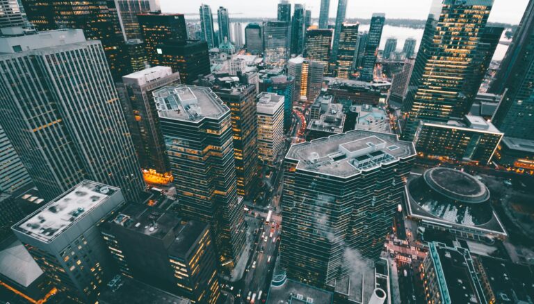 aerial photo of city commercial buildings