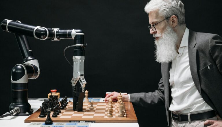a bearded man playing chess