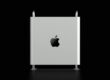 silver macbook with black background