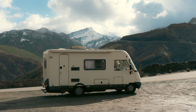 camper van with scenic mountain view