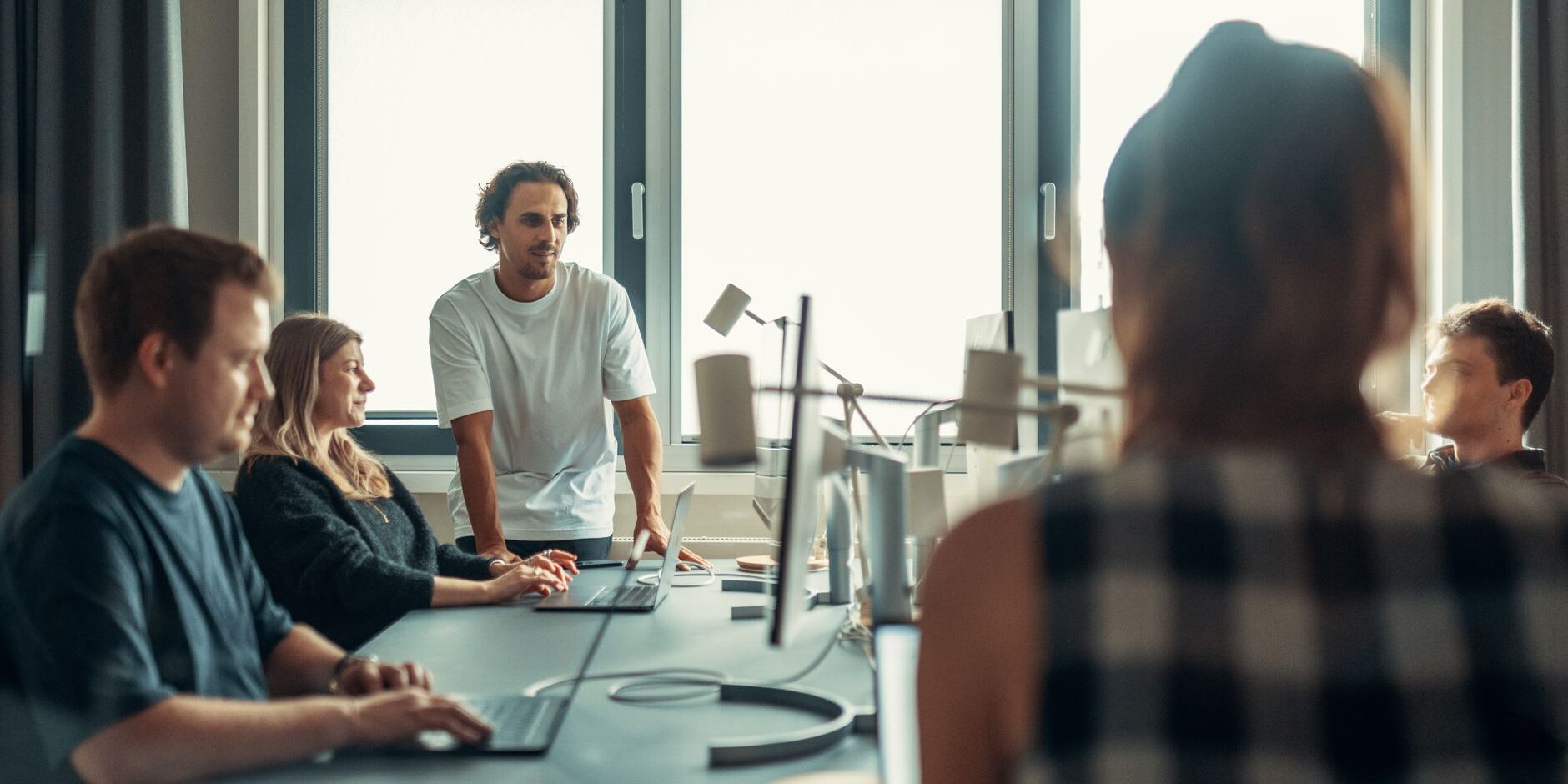 collaborative team meeting in modern office
